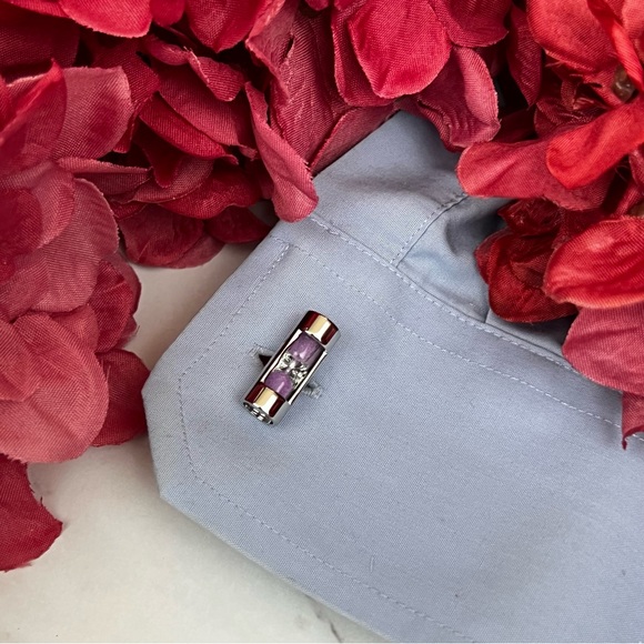 Unique Silver Cylinder Purple Sand Hourglass Cufflinks - Picture 12 of 17